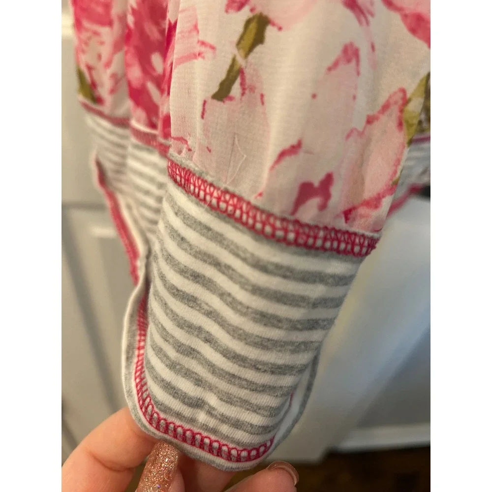 Iris & Ivy Dress Pink Floral Striped 3D Flower Tie Back R62808-DS 6X bin‎ A